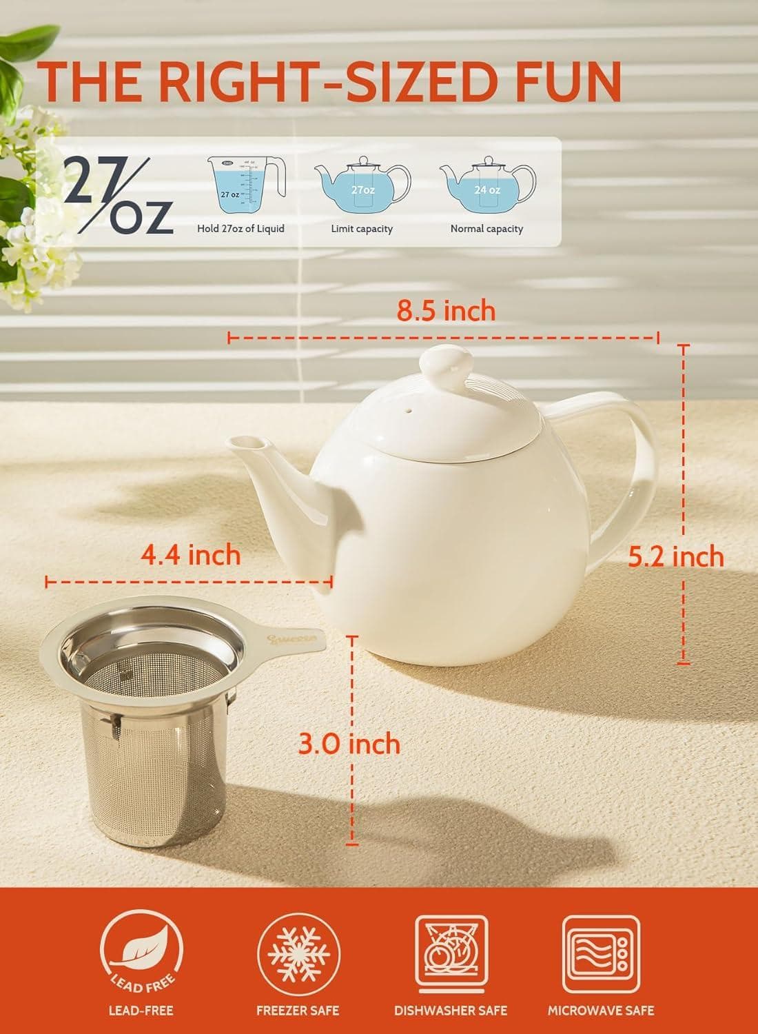 Sweese 27 oz Porcelain Teapot with Stainless-Steel Infuser