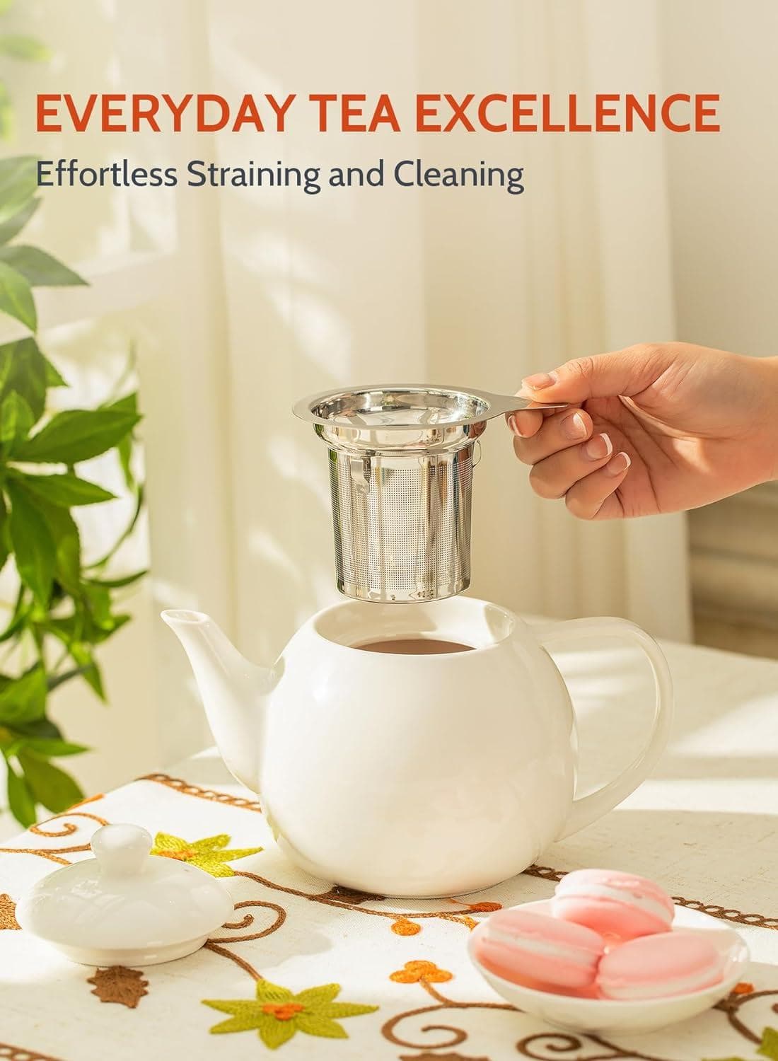 Sweese 27 oz Porcelain Teapot with Stainless-Steel Infuser