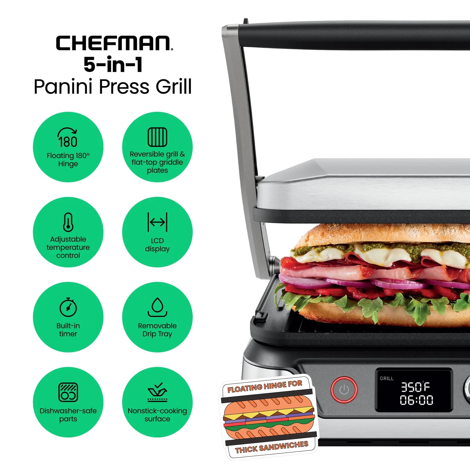 Chefman 5-in-1 Digital Panini Press Grill