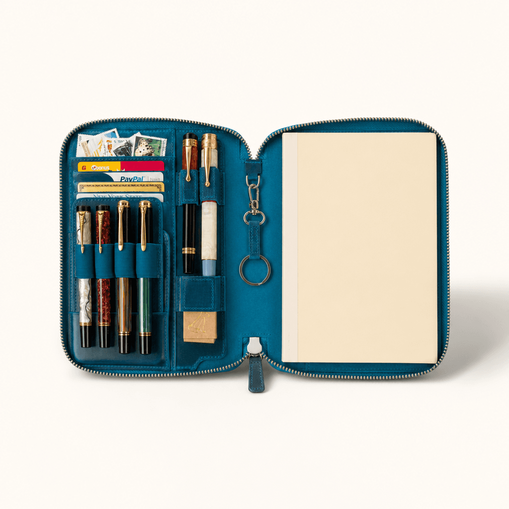 Galen Leather A5 Leather Zip Folio — C.H. Ocean Blue — Notebook / Journal (Refillable Hardcover)