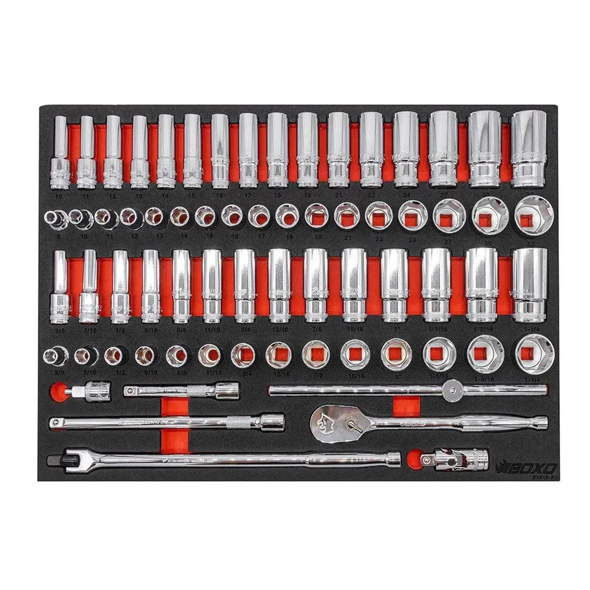 BoxoUSA 68-piece 1/2-inch Drive 6-point Metric & SAE Master Chrome Socket Set