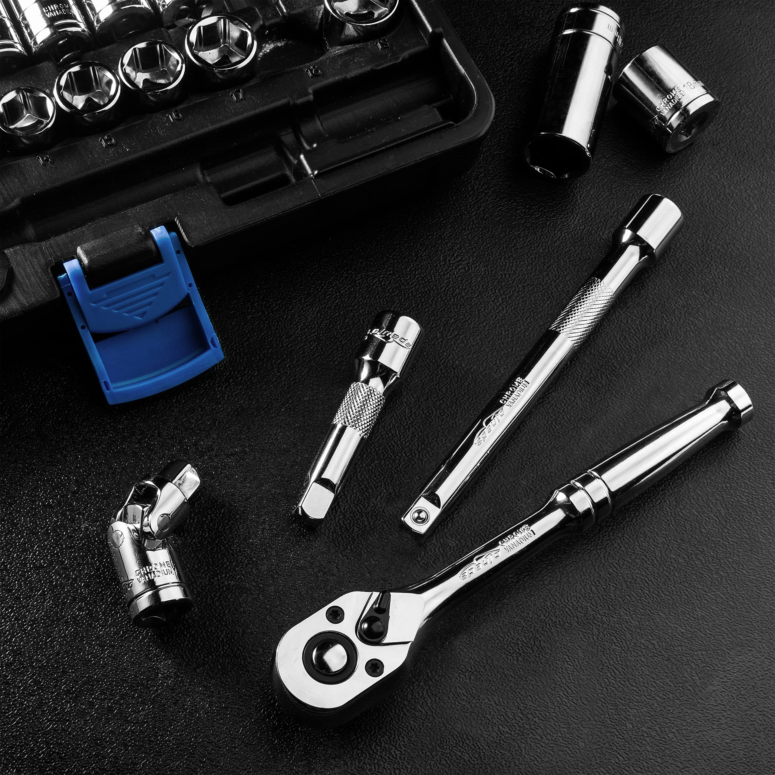 EPAuto 45-piece 3/8-inch Drive Socket Set with 72-tooth Pear-Head Ratchet