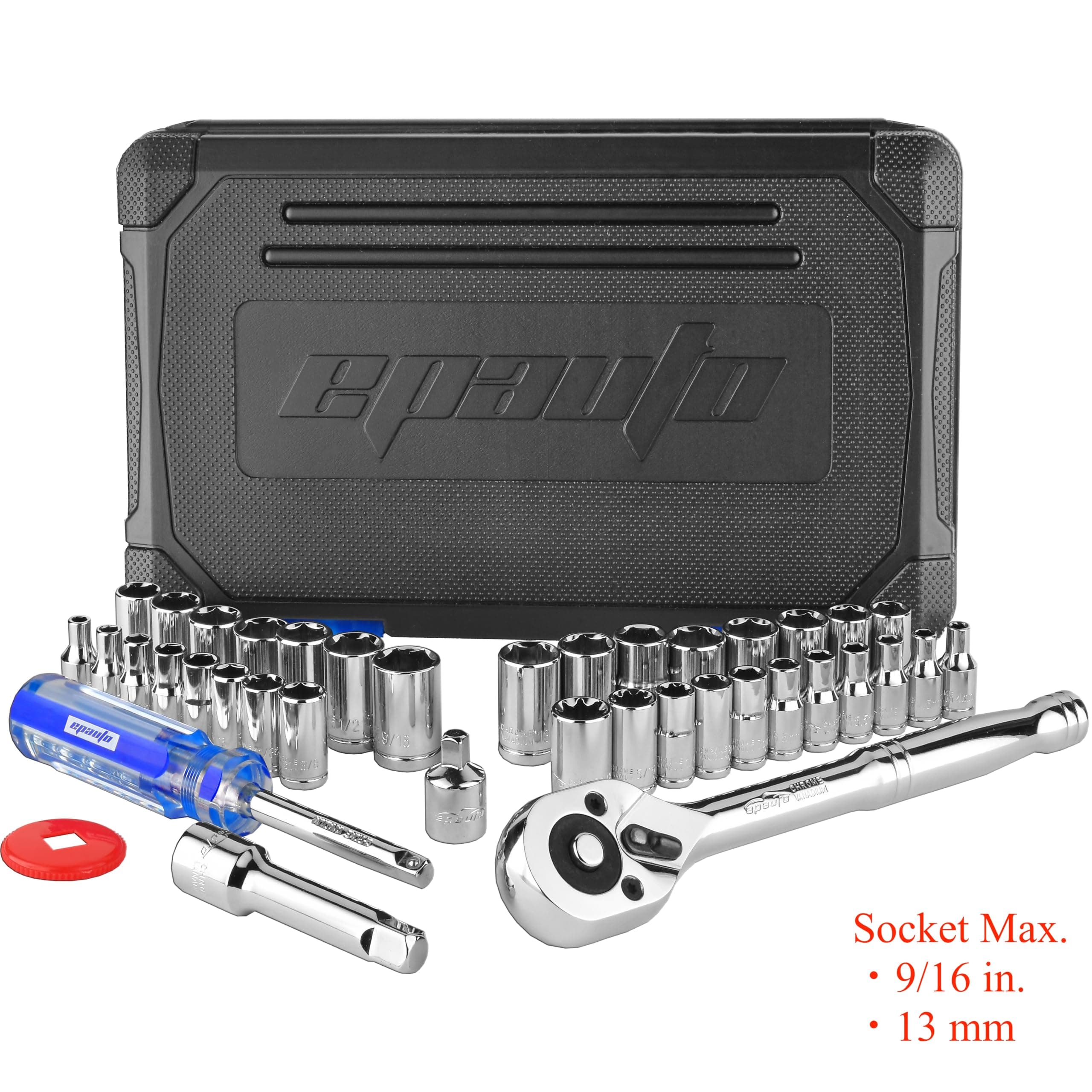 EPAuto 45-piece 3/8-inch Drive Socket Set with 72-tooth Pear-Head Ratchet